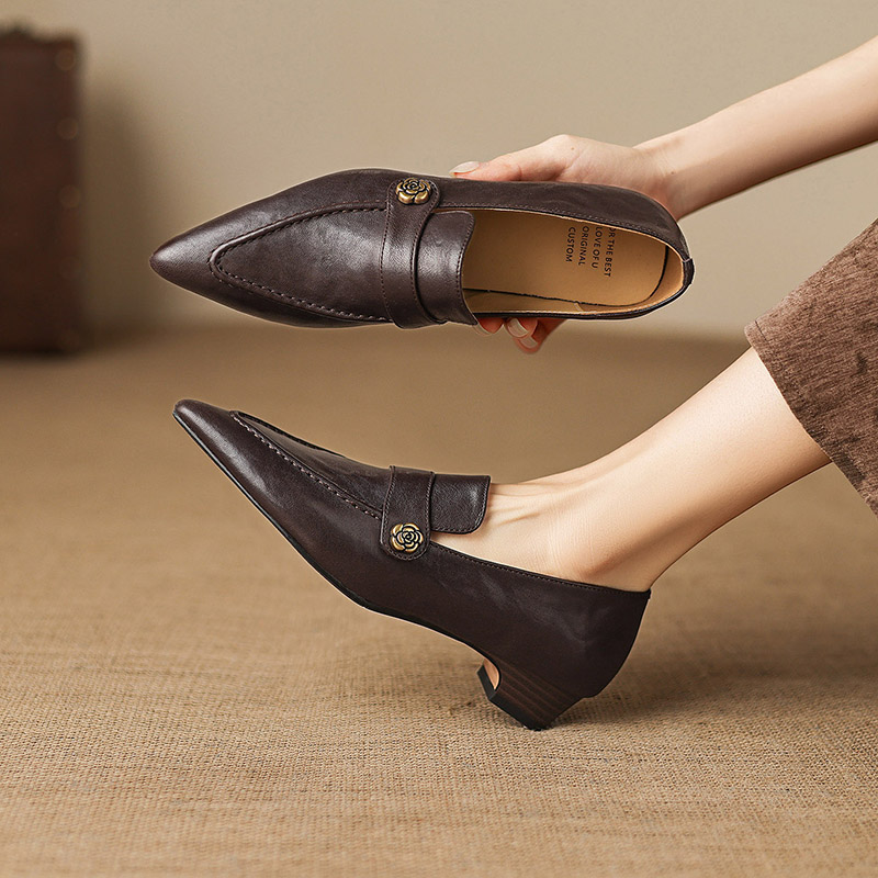 Deep Mouth Pointed Toe Chunky Mid Heel Shoes - Style k.html - Image 3