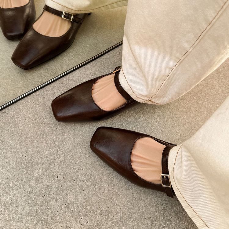 Fashion Flat Shoes for Women - PU Upper, Rubber Sole, Square Toe, Chunky Mid Heel, Spring 2026