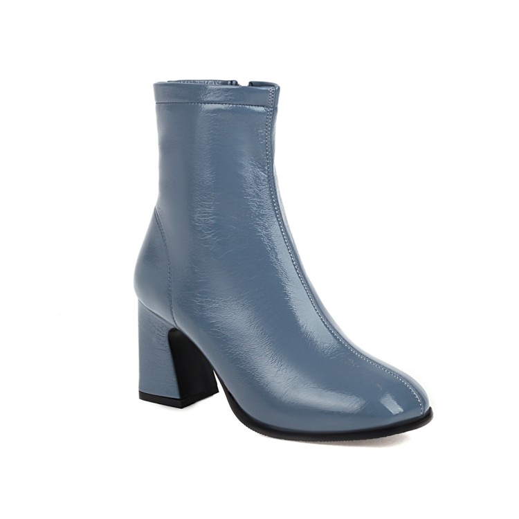 Korean Style Square Toe Chunky Heel Mid Heel Short Riding Boots with Side Zipper