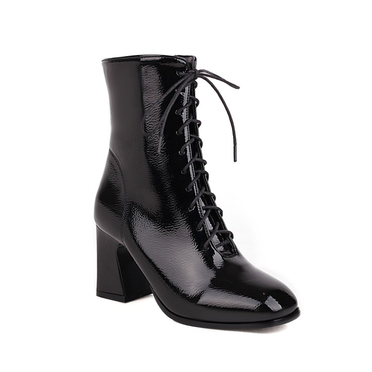 Korean Style Square Toe Chunky Heel Side Zip Short Riding Boots