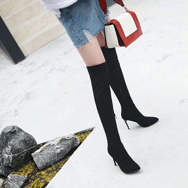 Suede Pointed Toe Stiletto High Heel Long Fashion Boots