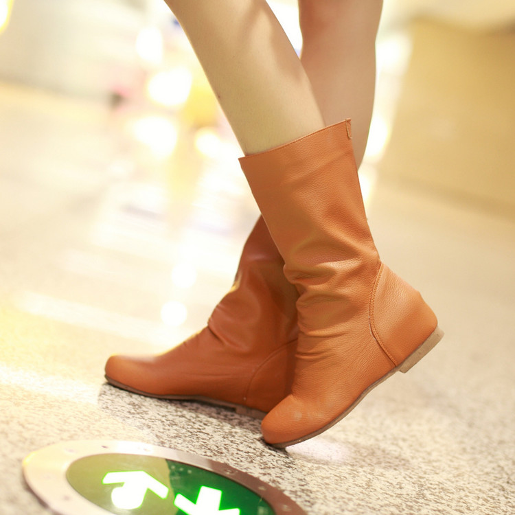 Sweet PU Mid-Calf Riding Boots with Platform and Hidden Heel