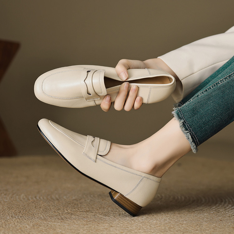 Women's Leather Loafers Slip-On Low Heel Casual Shoes
