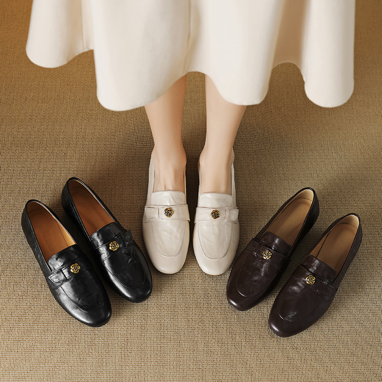Women's Leather Loafers Slip-On Mules with Chunky Heel