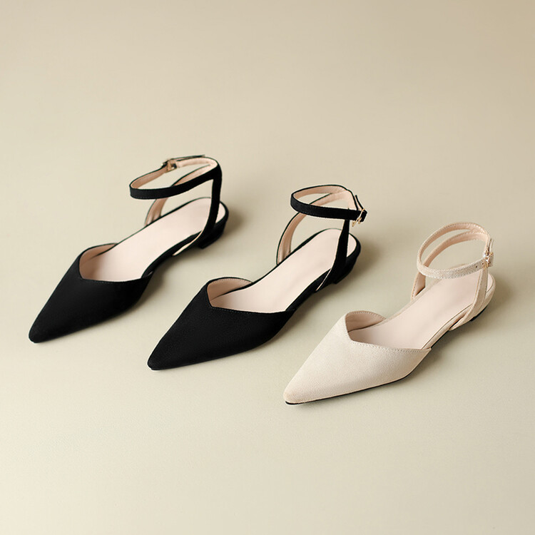 Women's Pointed Toe Low Heel Sandals with Metal Decoration and Cutout Design