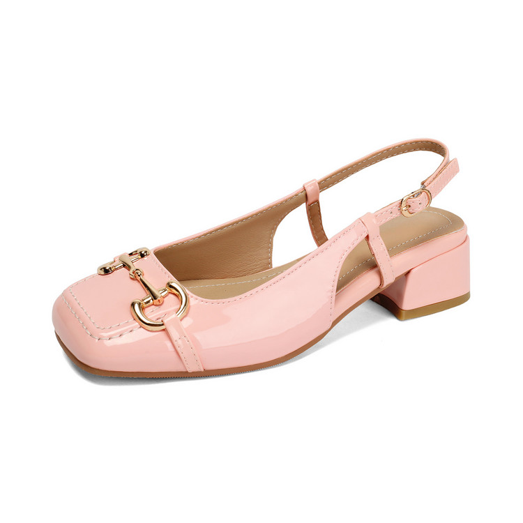 Women's Square Toe Block Heel Sandals - PU Lace-Up Summer Shoes